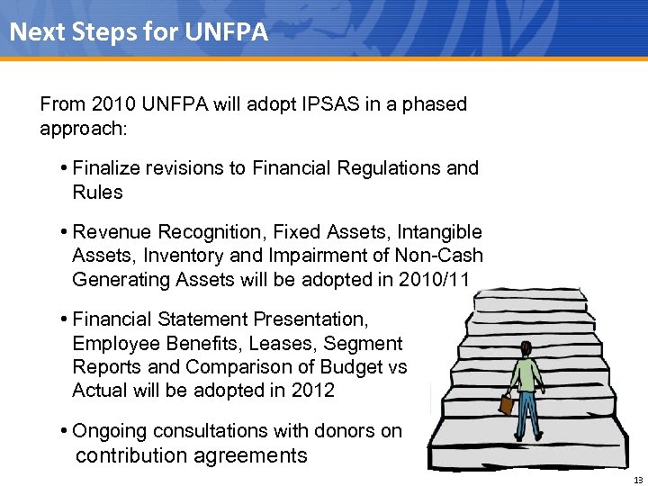 Next Steps for UNFPA From 2010 UNFPA will adopt IPSAS in a phased approach: