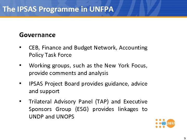 The IPSAS Programme in UNFPA Governance • CEB, Finance and Budget Network, Accounting Policy