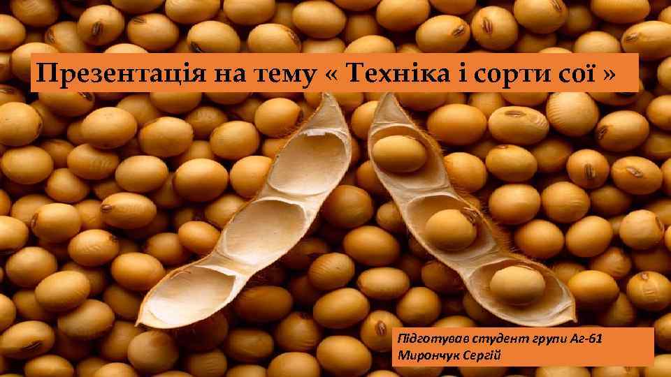 Презентація на тему « Техніка і сорти сої » Підготував студент групи Аг-61 Мирончук