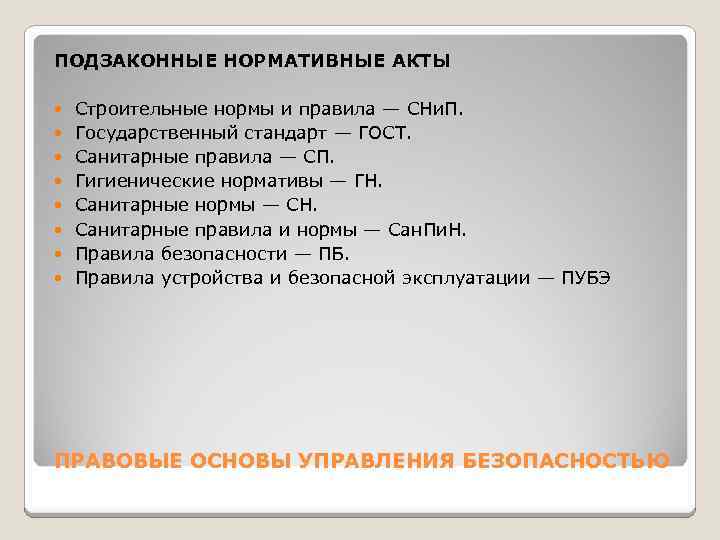 ПОДЗАКОННЫЕ НОРМАТИВНЫЕ АКТЫ Строительные нормы и правила — СНи. П. Государственный стандарт — ГОСТ.