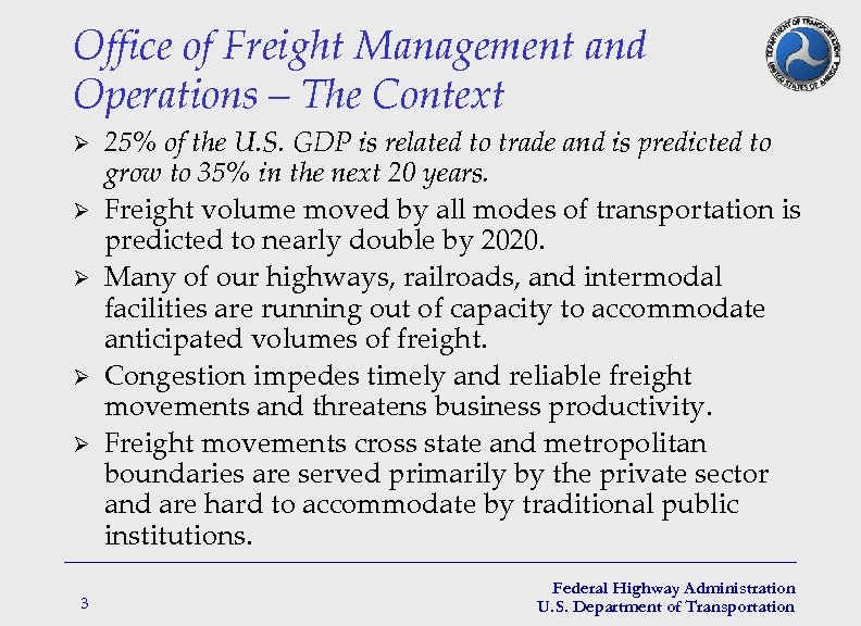 Office of Freight Management and Operations – The Context Ø Ø Ø 3 25%