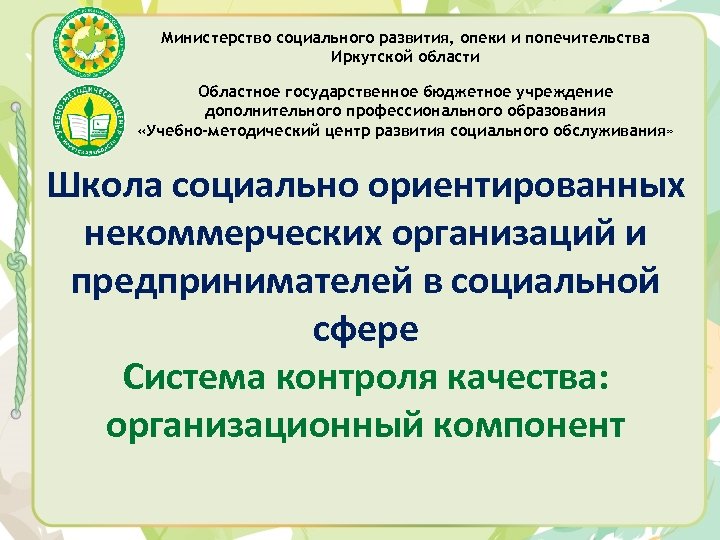Министерство социального развития, опеки и попечительства Иркутской области Областное государственное бюджетное учреждение дополнительного профессионального