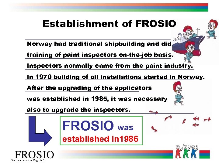 Establishment of FROSIO Norway had traditional shipbuilding and did training of paint inspectors on-the-job