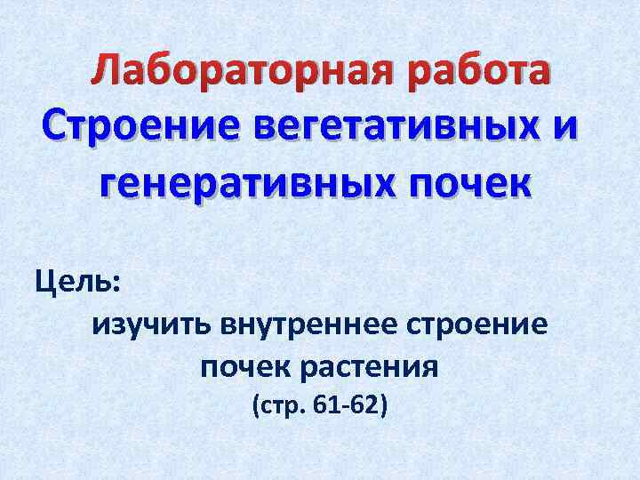 Изучение строения вегетативных и генеративных почек. Лабораторная работа № 3 «строение вегетативных и генеративных почек».