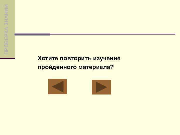 ПРОВЕРКА ЗНАНИЙ Хотите повторить изучение пройденного материала? 