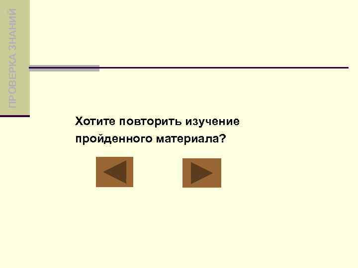 ПРОВЕРКА ЗНАНИЙ Хотите повторить изучение пройденного материала? 