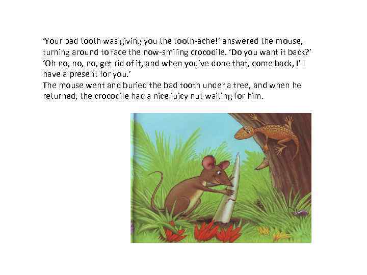 ‘Your bad tooth was giving you the tooth-ache!’ answered the mouse, turning around to