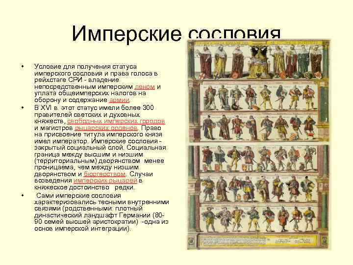 Имперские сословия • • • Условие для получения статуса имперского сословия и права голоса