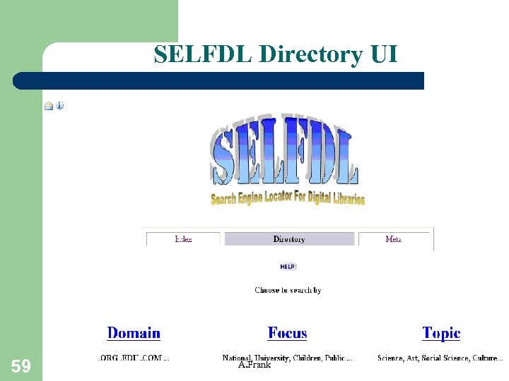 SELFDL Directory UI 59 A. Frank 