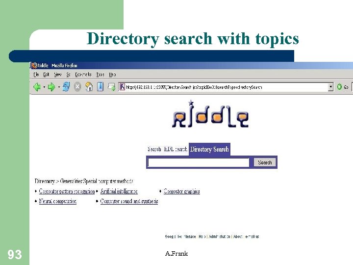 Directory search with topics 93 A. Frank 