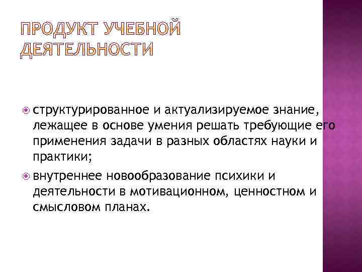  структурированное и актуализируемое знание, лежащее в основе умения решать требующие его применения задачи