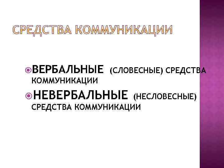  ВЕРБАЛЬНЫЕ (СЛОВЕСНЫЕ) СРЕДСТВА КОММУНИКАЦИИ НЕВЕРБАЛЬНЫЕ (НЕСЛОВЕСНЫЕ) СРЕДСТВА КОММУНИКАЦИИ 