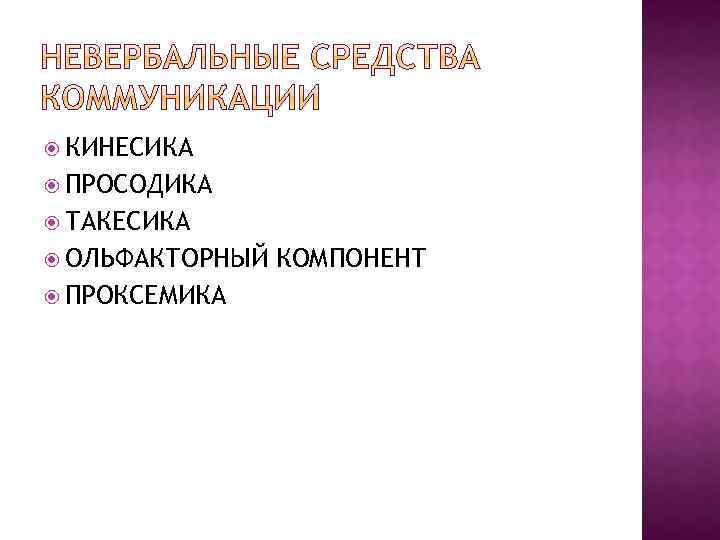  КИНЕСИКА ПРОСОДИКА ТАКЕСИКА ОЛЬФАКТОРНЫЙ ПРОКСЕМИКА КОМПОНЕНТ 