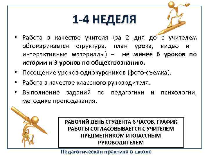 1 -4 НЕДЕЛЯ • Работа в качестве учителя (за 2 дня до с учителем