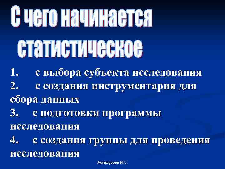 1. с выбора субъекта исследования 2. с создания инструментария для сбора данных 3. с