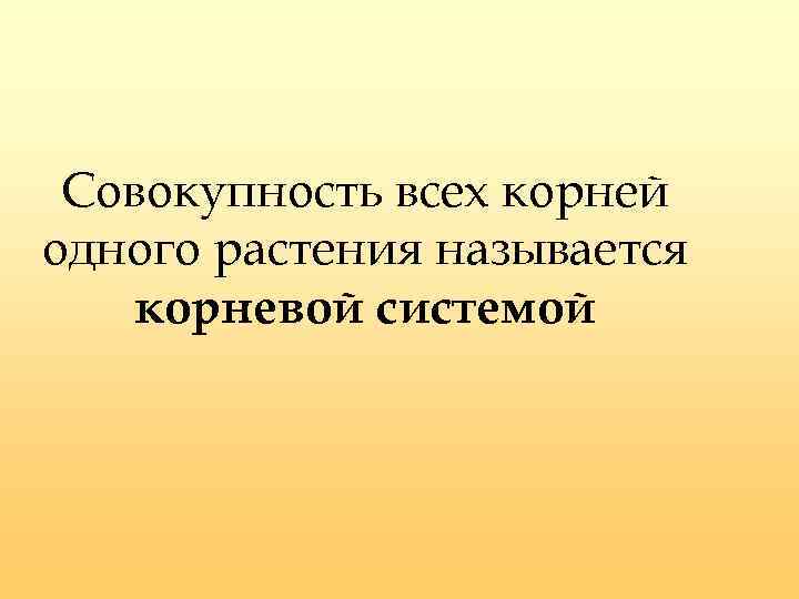 Совокупность всех корней одного растения называется корневой системой 