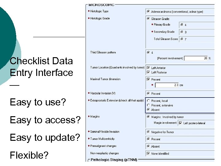 Checklist Data Entry Interface — Easy to use? Easy to access? Easy to update?