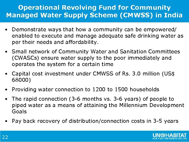 Operational Revolving Fund for Community Managed Water Supply Scheme (CMWSS) in India • Demonstrate