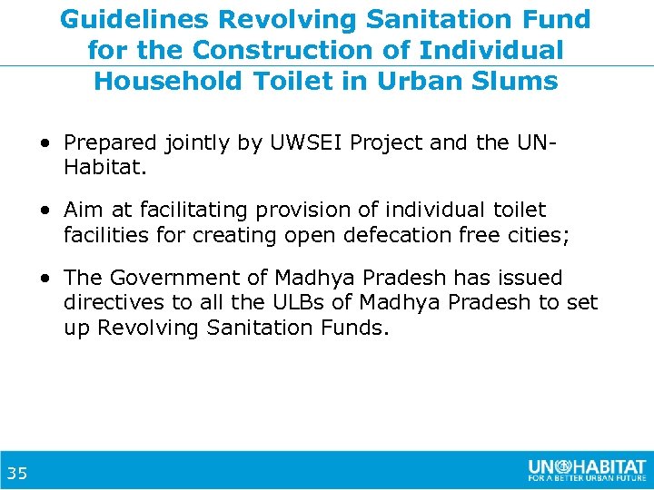 Guidelines Revolving Sanitation Fund for the Construction of Individual Household Toilet in Urban Slums