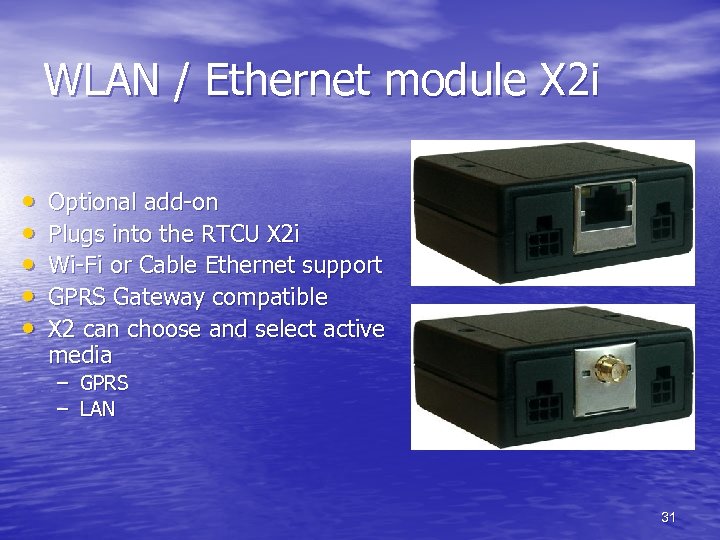WLAN / Ethernet module X 2 i • • • Optional add-on Plugs into