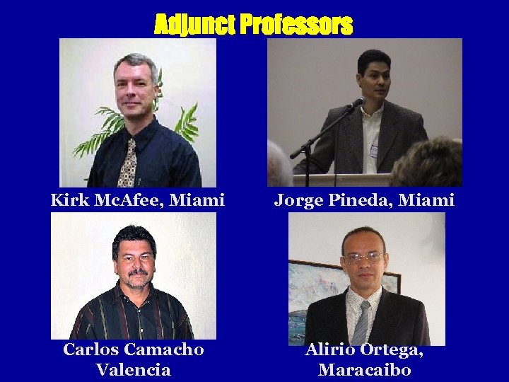 Adjunct Professors Kirk Mc. Afee, Miami Jorge Pineda, Miami Carlos Camacho Valencia Alirio Ortega,
