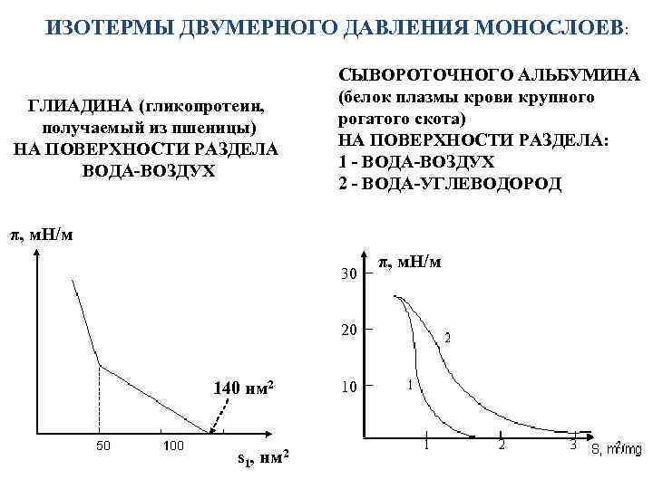 ИЗОТЕРМЫ ДВУМЕРНОГО ДАВЛЕНИЯ МОНОСЛОЕВ: ГЛИАДИНА (гликопротеин, получаемый из пшеницы) НА ПОВЕРХНОСТИ РАЗДЕЛА ВОДА-ВОЗДУХ СЫВОРОТОЧНОГО