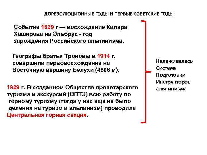 ДОРЕВОЛЮЦИОННЫЕ ГОДЫ И ПЕРВЫЕ СОВЕТСКИЕ ГОДЫ Событие 1829 г — восхождение Килара Хаширова на