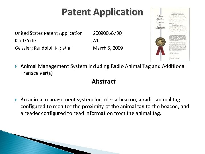 Patent Application United States Patent Application Kind Code Geissler; Randolph K. ; et al.