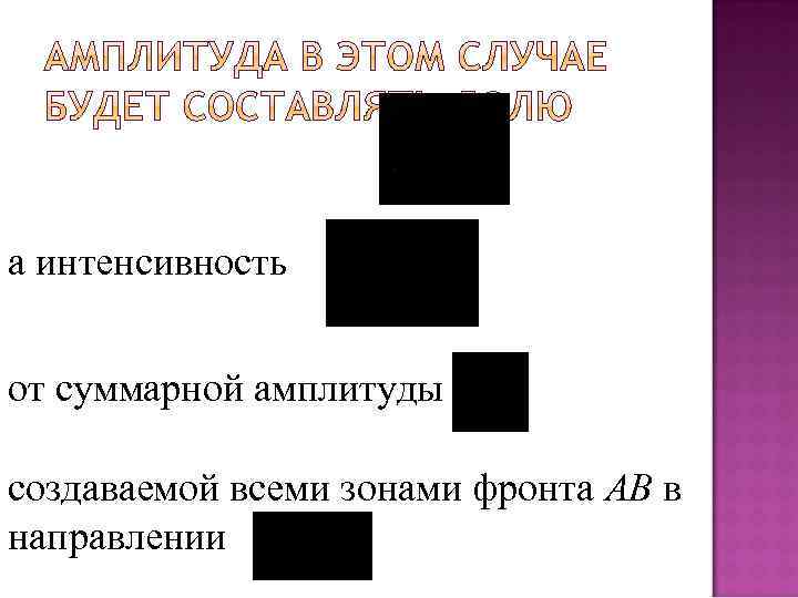 а интенсивность от суммарной амплитуды создаваемой всеми зонами фронта АВ в направлении 