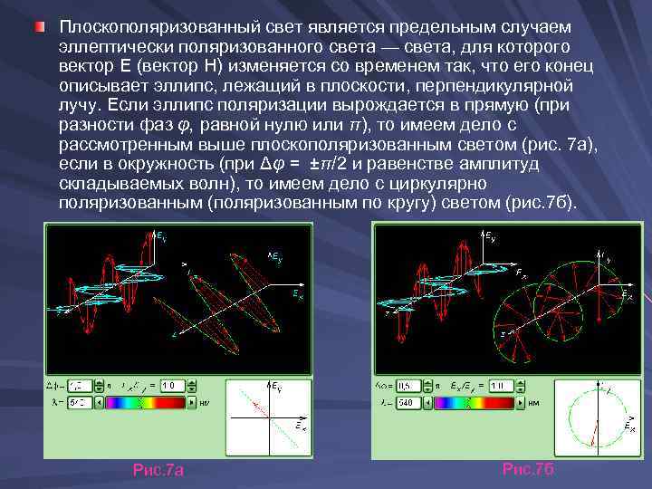 Плоскополяризованный свет является предельным случаем эллептически поляризованного света — света, для которого вектор Е