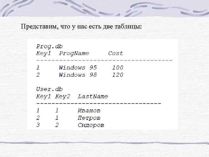 Представим, что у нас есть две таблицы: 