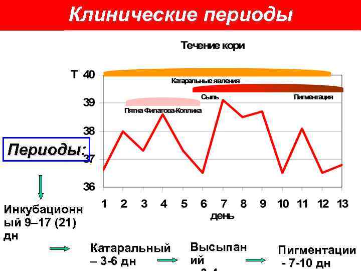 Клинические периоды Периоды: Инкубационн ый 9– 17 (21) дн Катаральный – 3 -6 дн