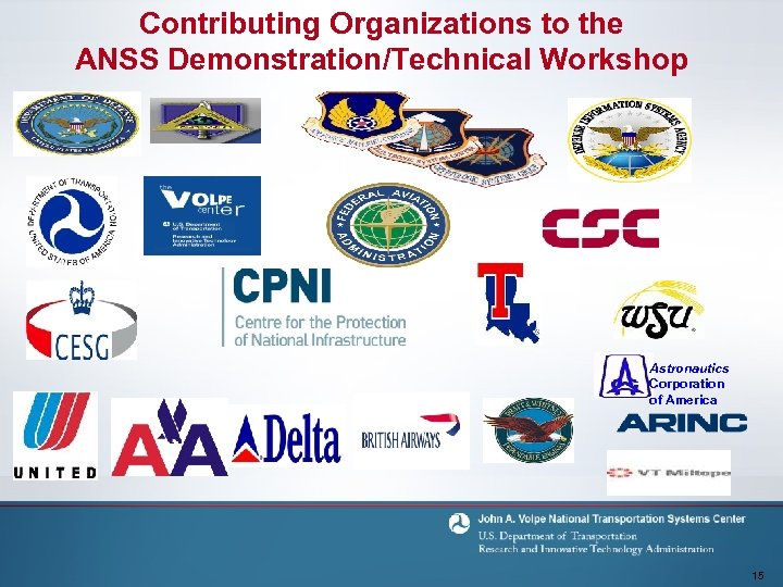 Contributing Organizations to the ANSS Demonstration/Technical Workshop Astronautics Corporation of America 15 