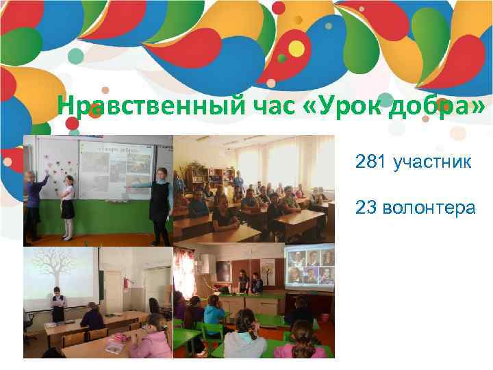 Нравственный час «Урок добра» 281 участник 23 волонтера 