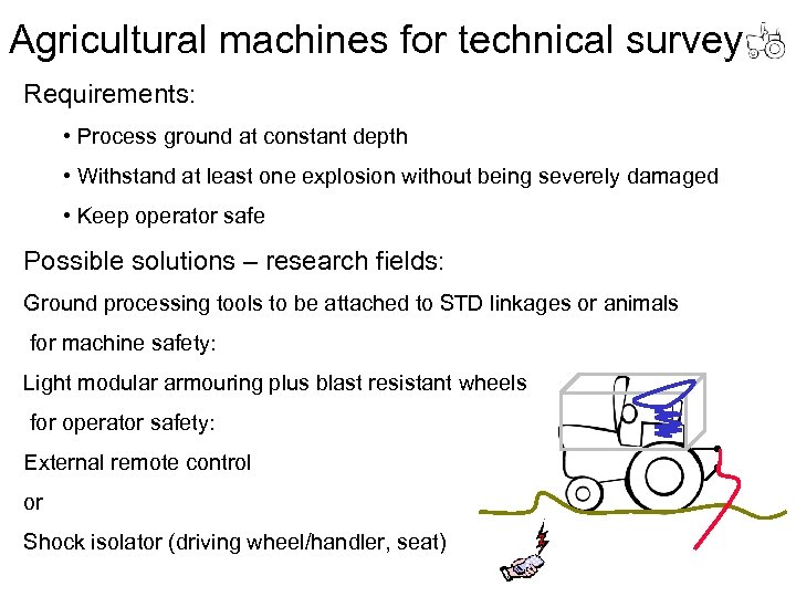 Agricultural machines for technical survey Requirements: • Process ground at constant depth • Withstand