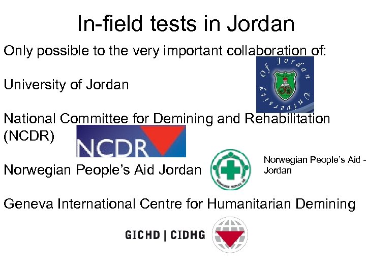 In-field tests in Jordan Only possible to the very important collaboration of: University of