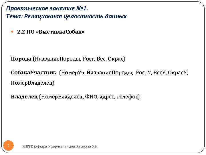 Практическое занятие № 1. Тема: Реляционная целостность данных 2. 2 ПО «Выставка. Собак» Порода