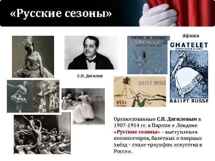  «Русские сезоны» Афиши С. П. Дягилев Организованные С. П. Дягилевым в 1907 -1914