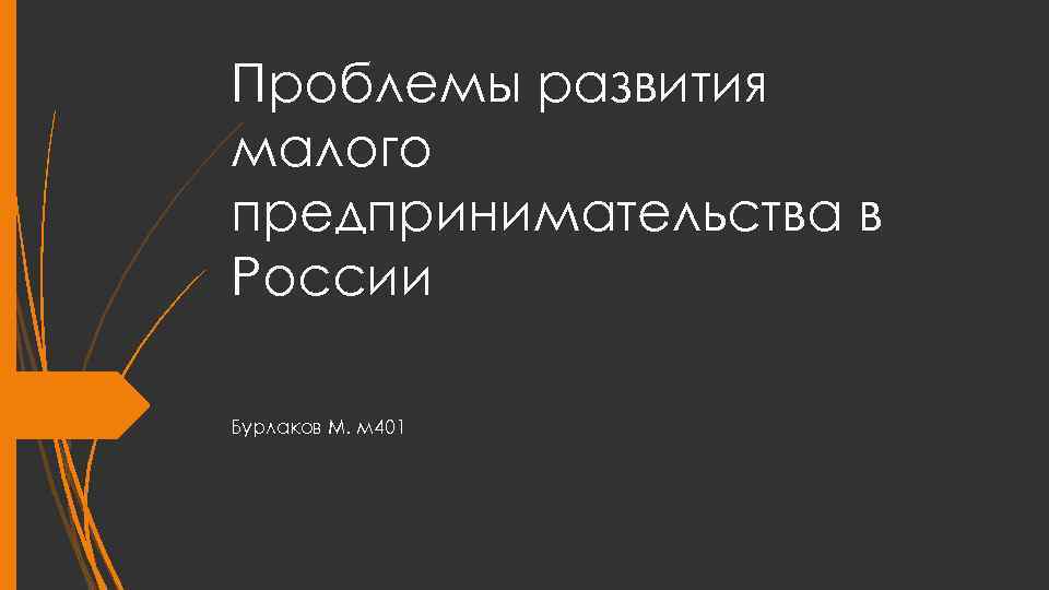 Проблемы развития малого предпринимательства в России Бурлаков М. м 401 