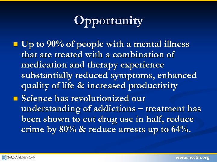 Opportunity Up to 90% of people with a mental illness that are treated with