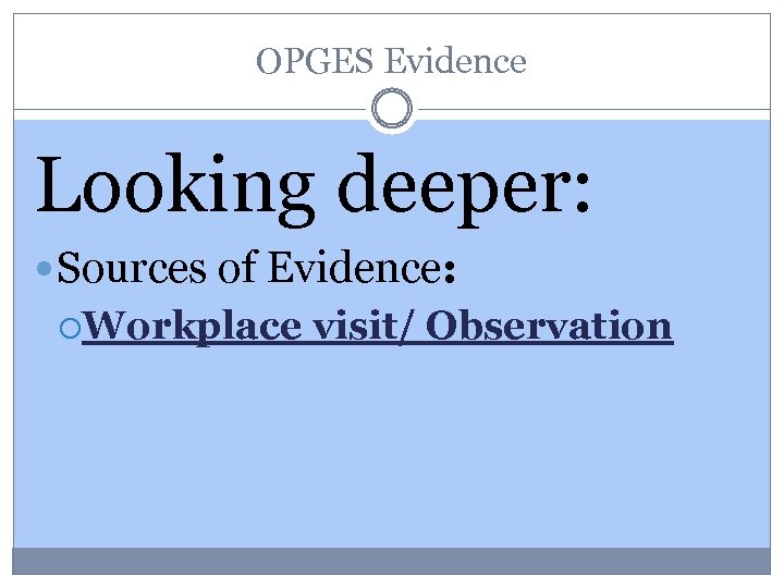 OPGES Evidence Looking deeper: Sources of Evidence: Workplace visit/ Observation 