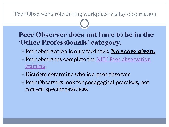  Peer Observer’s role during workplace visits/ observation Peer Observer does not have to
