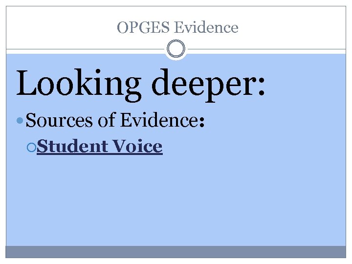  OPGES Evidence Looking deeper: Sources of Evidence: Student Voice 