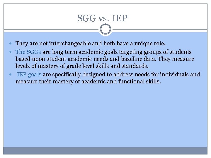 Individualized Education Plan (IEP) Goals vs. Student SGG vs. IEPh Goals SGG) They are
