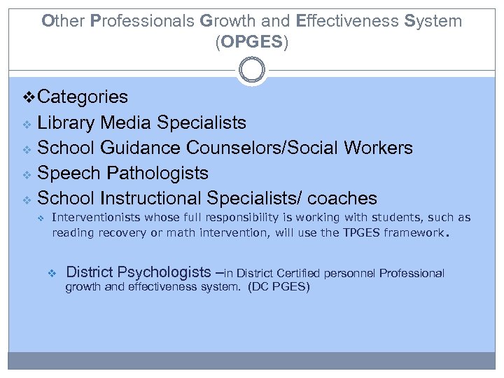 Other Professionals Growth and Effectiveness System (OPGES) v Categories Library Media Specialists v School