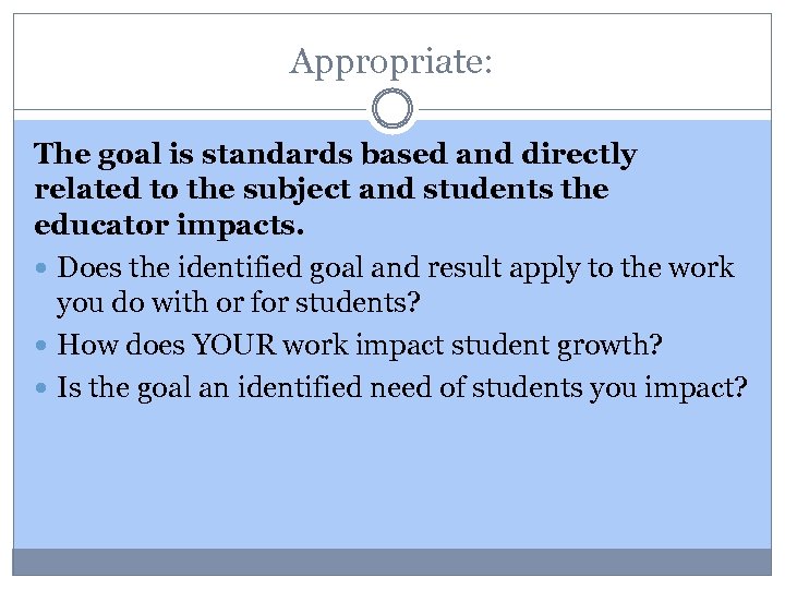 Appropriate: The goal is standards based and directly related to the subject and students