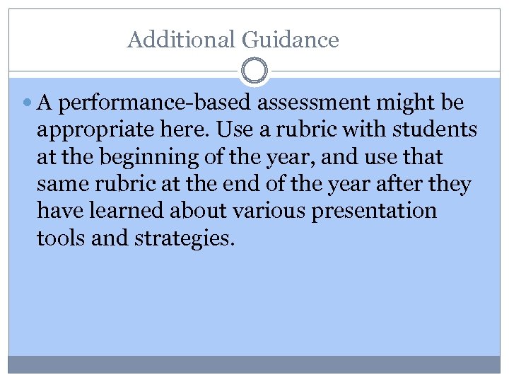Additional Guidance A performance-based assessment might be appropriate here. Use a rubric with students
