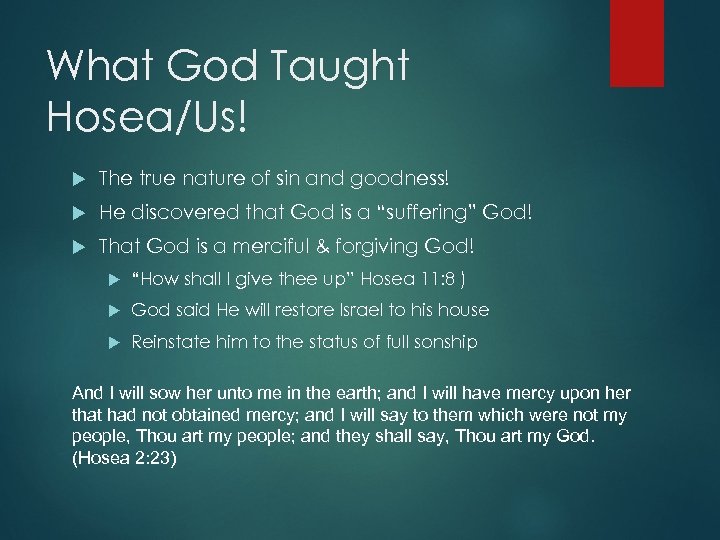 What God Taught Hosea/Us! The true nature of sin and goodness! He discovered that