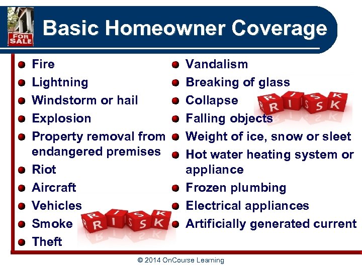 Basic Homeowner Coverage Fire Lightning Windstorm or hail Explosion Property removal from endangered premises