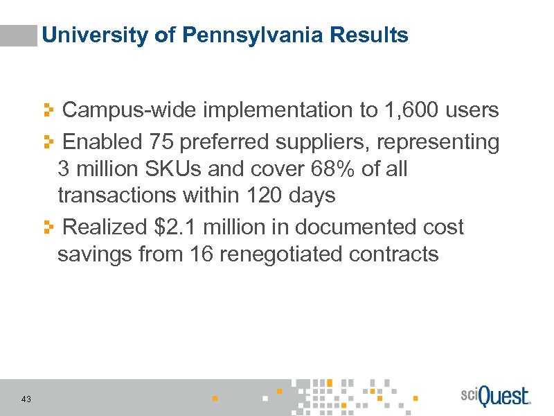 University of Pennsylvania Results Campus-wide implementation to 1, 600 users Enabled 75 preferred suppliers,